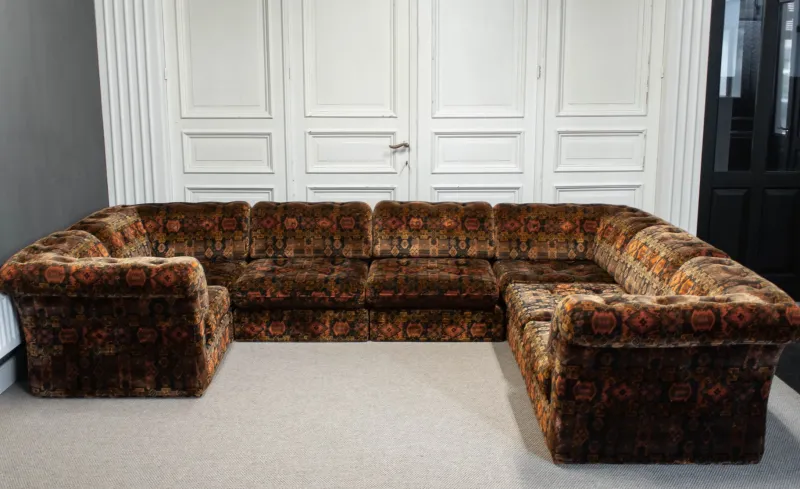 Pamono Velvet Sectional Sofa, Sweden, 1970s, Set of 7> Couches & Sofas