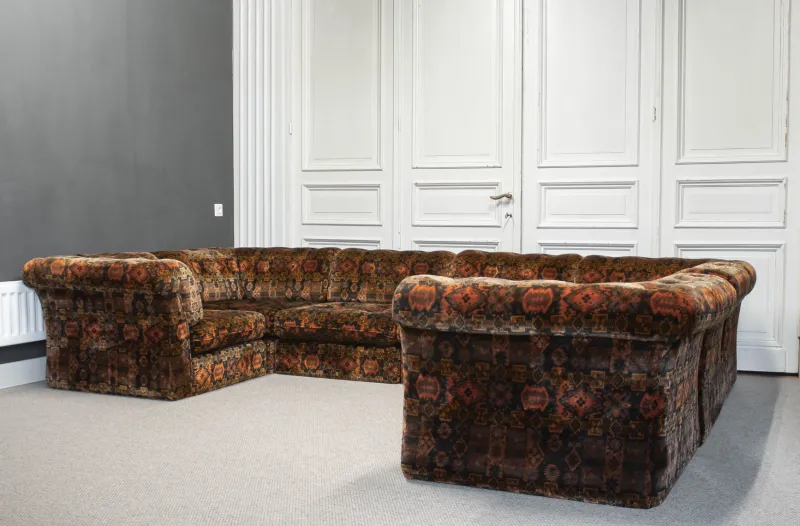 Pamono Velvet Sectional Sofa, Sweden, 1970s, Set of 7> Couches & Sofas