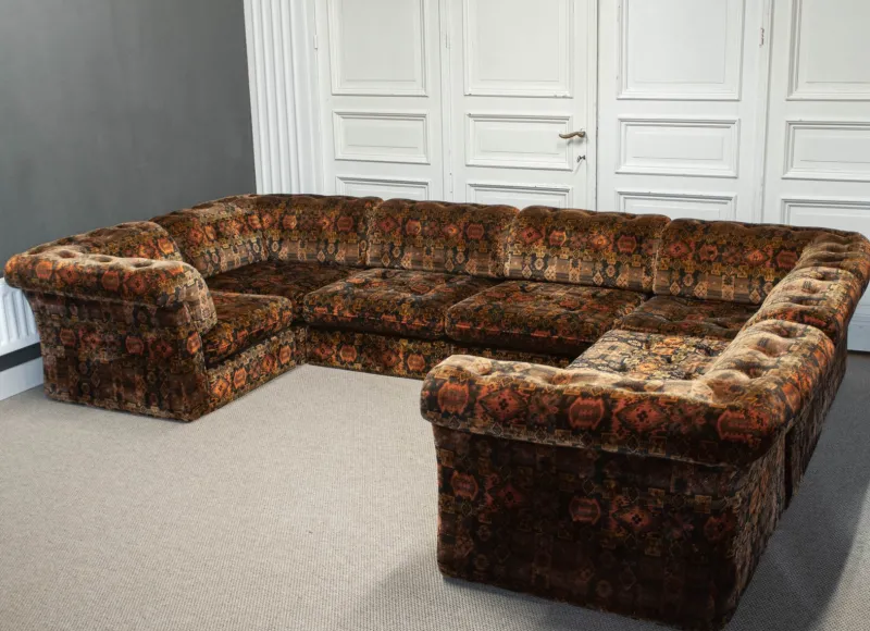 Pamono Velvet Sectional Sofa, Sweden, 1970s, Set of 7> Couches & Sofas