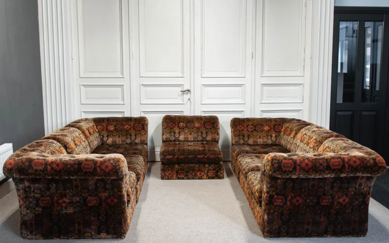 Pamono Velvet Sectional Sofa, Sweden, 1970s, Set of 7> Couches & Sofas