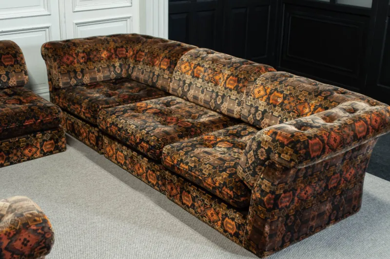 Pamono Velvet Sectional Sofa, Sweden, 1970s, Set of 7> Couches & Sofas