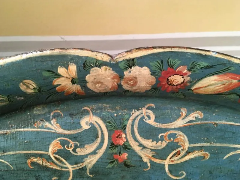 Pamono Venetian Blue Lacquered Wooden Tray with Rural Scenes and Flowers, 1750> Trays