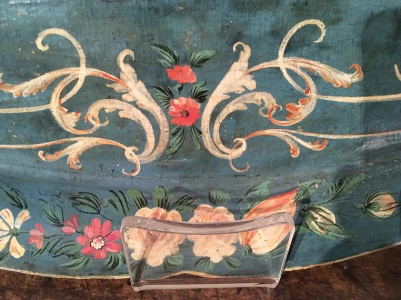 Pamono Venetian Blue Lacquered Wooden Tray with Rural Scenes and Flowers, 1750> Trays