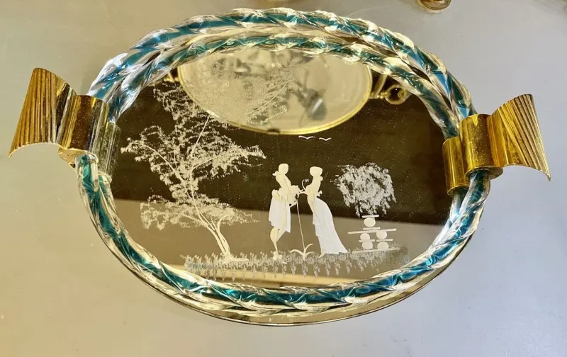 Online Pamono Venetian Etched Mirror Murano Glass Tray