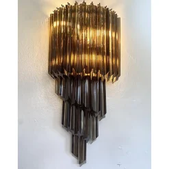 Pamono Venetian Fumè Quadriedro Murano Glass Wall Sconces by Simoeng, Set of 2><noscript><img width=