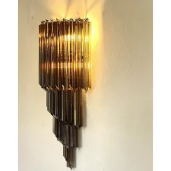 Pamono Venetian Fumè Quadriedro Murano Glass Wall Sconces by Simoeng, Set of 2><noscript><img width=