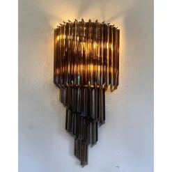 Pamono Venetian Fumè Quadriedro Murano Glass Wall Sconces by Simoeng, Set of 2><noscript><img width=