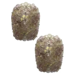 Pamono Venetian Gold and Violet Flowers Wall Sconces in Murano Glass by Simoeng, Set of 2><noscript><img width=