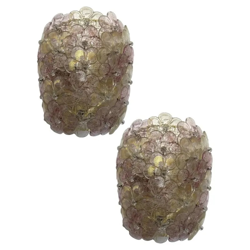 Pamono Venetian Gold and Violet Flowers Wall Sconces in Murano Glass by Simoeng, Set of 2> Wall Lights & Sconces|Wall Lights & Sconces