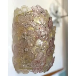 Pamono Venetian Gold and Violet Flowers Wall Sconces in Murano Glass by Simoeng, Set of 2><noscript><img width=