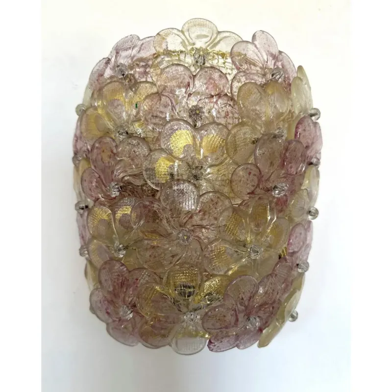 Pamono Venetian Gold and Violet Flowers Wall Sconces in Murano Glass by Simoeng, Set of 2> Wall Lights & Sconces|Wall Lights & Sconces