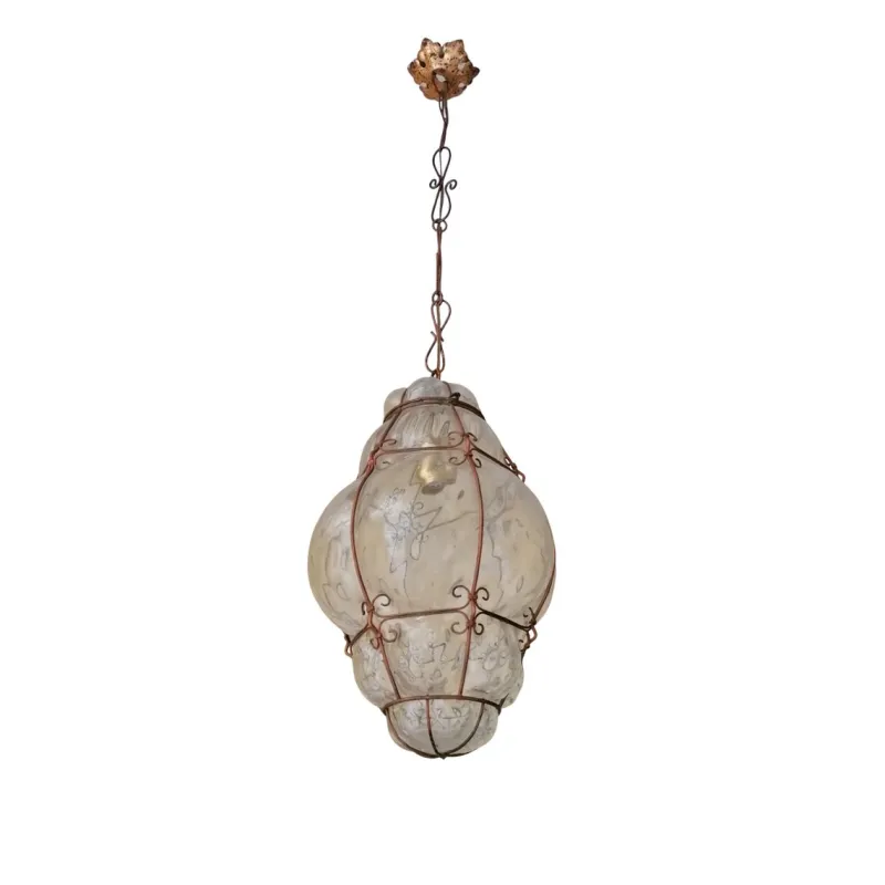 Pamono Venetian Lantern in Blown and Caged Murano Glass, 1950s> Ceiling Lights