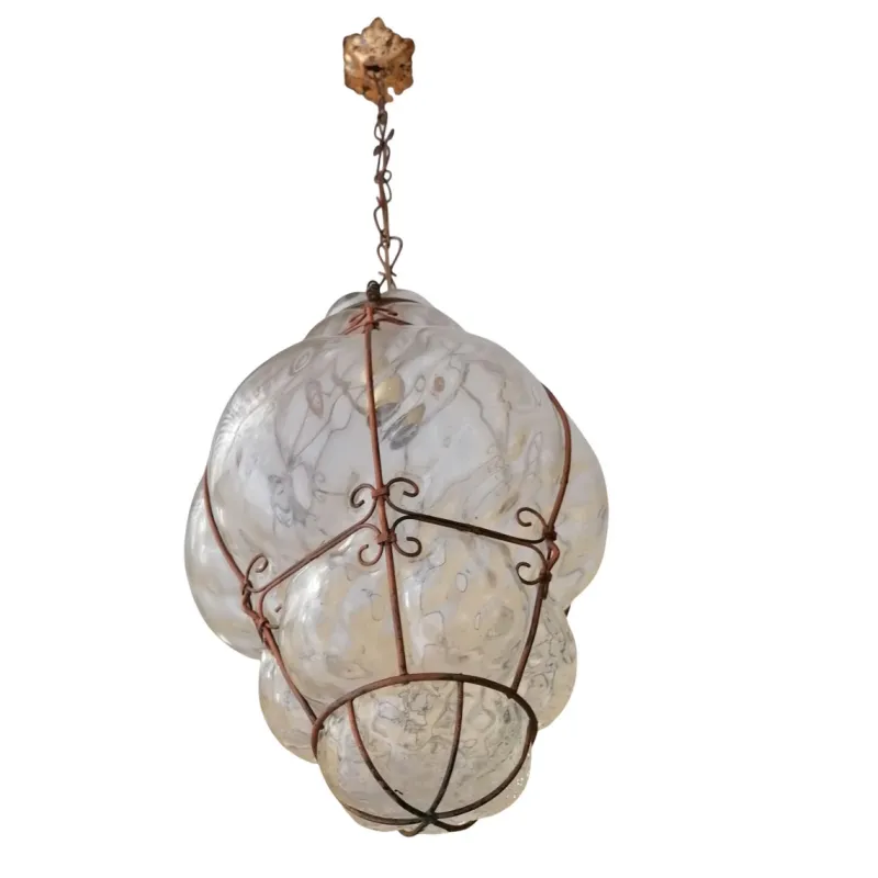 Pamono Venetian Lantern in Blown and Caged Murano Glass, 1950s> Ceiling Lights
