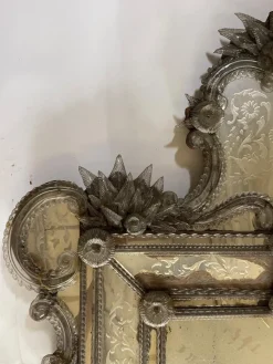 Pamono Venetian Mirror in Engraved Glass with Applied Flowers, 1890s><noscript><img width=
