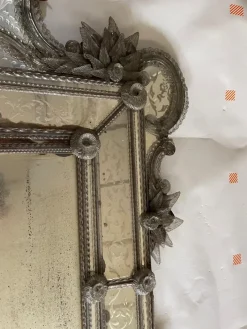 Pamono Venetian Mirror in Engraved Glass with Applied Flowers, 1890s><noscript><img width=