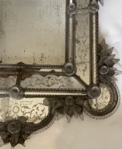 Pamono Venetian Mirror in Engraved Glass with Applied Flowers, 1890s><noscript><img width=