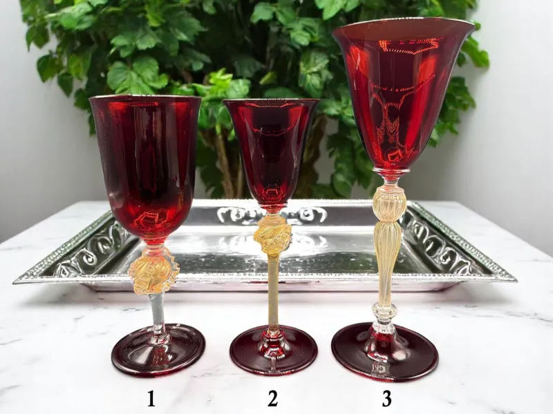 Discount Pamono Venetian Ruby and Gilt Murano Glass Goblets, Set of 3