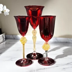 Discount Pamono Venetian Ruby and Gilt Murano Glass Goblets, Set of 3