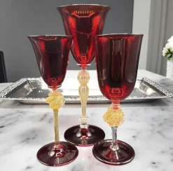Discount Pamono Venetian Ruby and Gilt Murano Glass Goblets, Set of 3