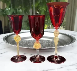 Discount Pamono Venetian Ruby and Gilt Murano Glass Goblets, Set of 3