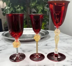 Discount Pamono Venetian Ruby and Gilt Murano Glass Goblets, Set of 3