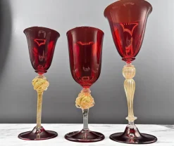 Discount Pamono Venetian Ruby and Gilt Murano Glass Goblets, Set of 3