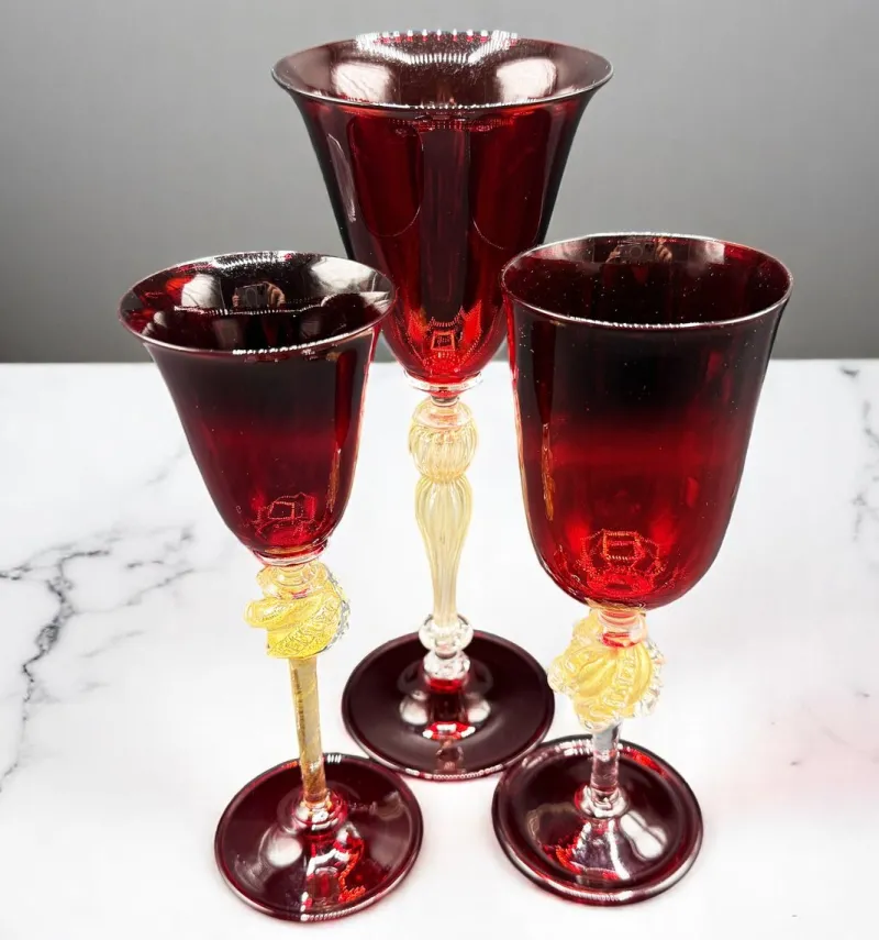 Discount Pamono Venetian Ruby and Gilt Murano Glass Goblets, Set of 3
