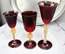 Discount Pamono Venetian Ruby and Gilt Murano Glass Goblets, Set of 3