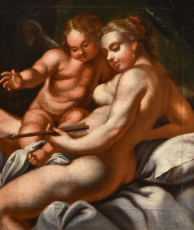 Pamono Venetian School Artist, Venus & Cupid, 1700, Oil on Canvas, Framed> Old Masters|Classical