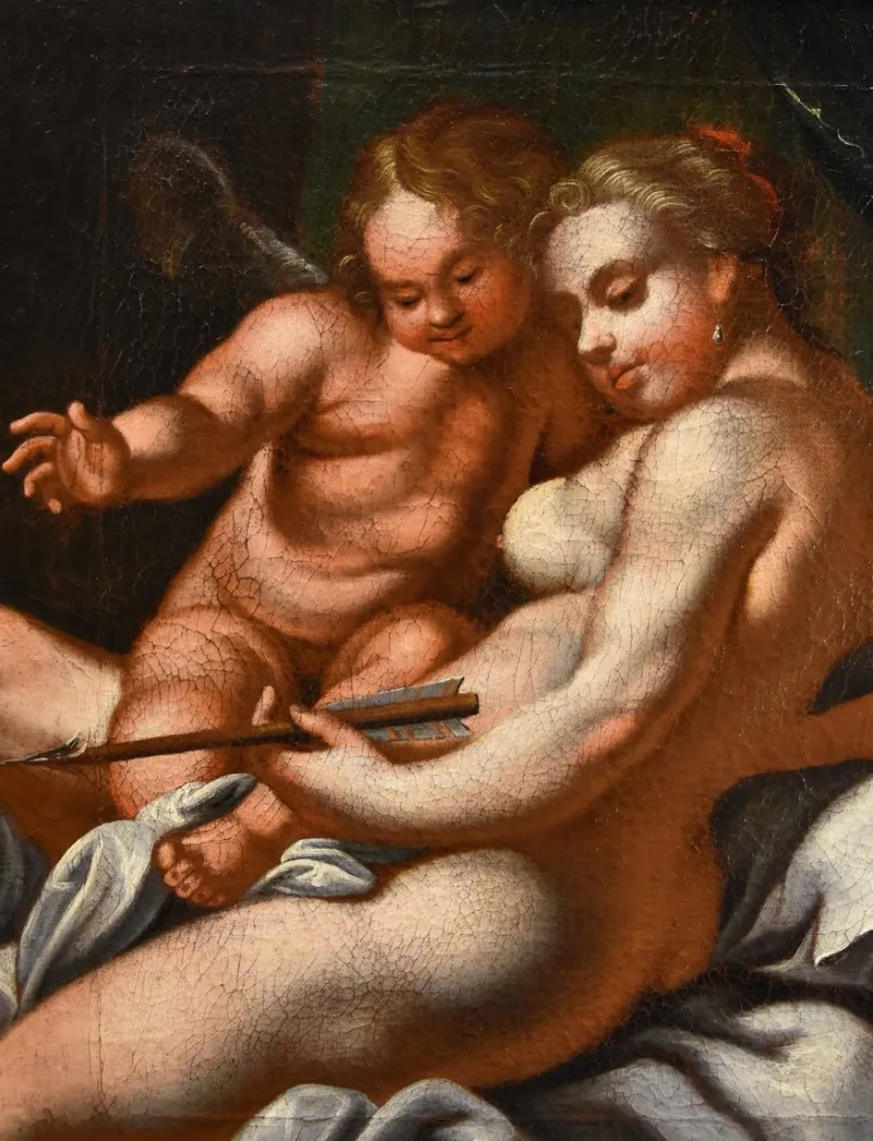 Pamono Venetian School Artist, Venus & Cupid, 1700, Oil on Canvas, Framed> Old Masters|Classical