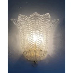 Discount Pamono Venetian Transparent Graniglia Leaf Murano Glass Wall Sconces by Simoeng, Set of 2