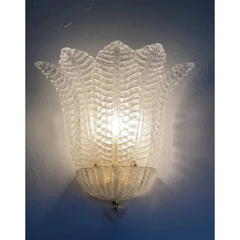 Discount Pamono Venetian Transparent Graniglia Leaf Murano Glass Wall Sconces by Simoeng, Set of 2