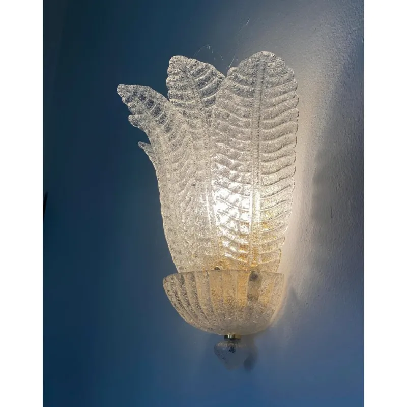 Discount Pamono Venetian Transparent Graniglia Leaf Murano Glass Wall Sconces by Simoeng, Set of 2
