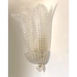 Discount Pamono Venetian Transparent Graniglia Leaf Murano Glass Wall Sconces by Simoeng, Set of 2