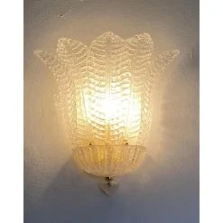 Discount Pamono Venetian Transparent Graniglia Leaf Murano Glass Wall Sconces by Simoeng, Set of 2