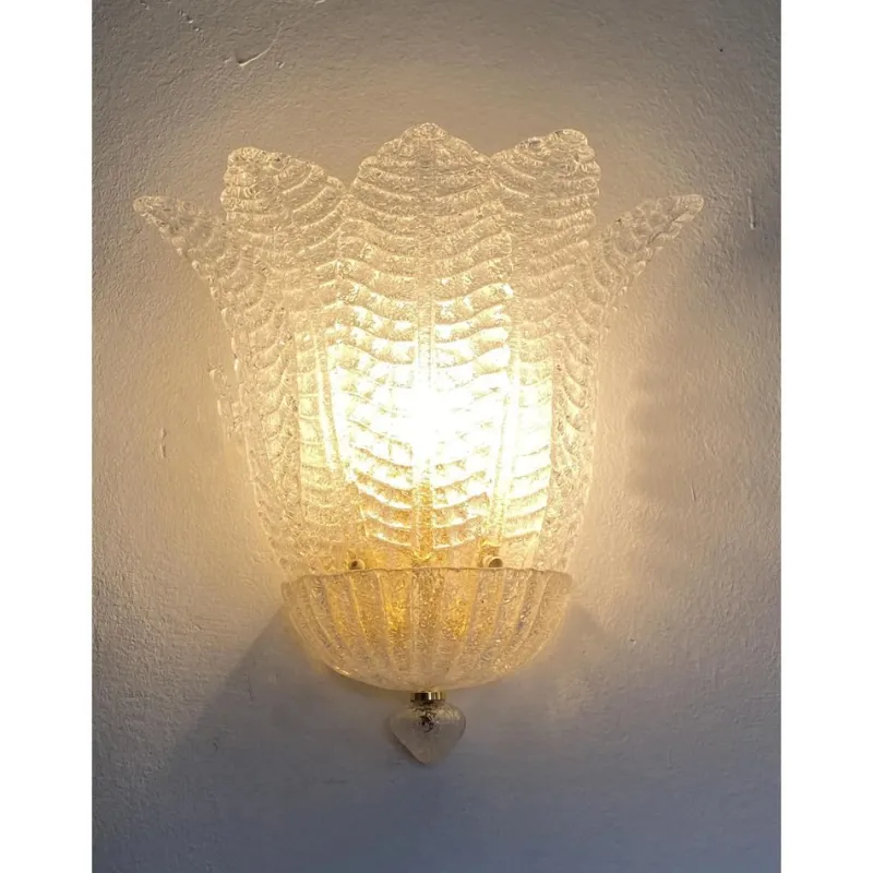 Discount Pamono Venetian Transparent Graniglia Leaf Murano Glass Wall Sconces by Simoeng, Set of 2