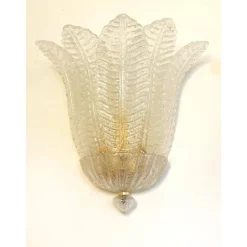 Discount Pamono Venetian Transparent Graniglia Leaf Murano Glass Wall Sconces by Simoeng, Set of 2