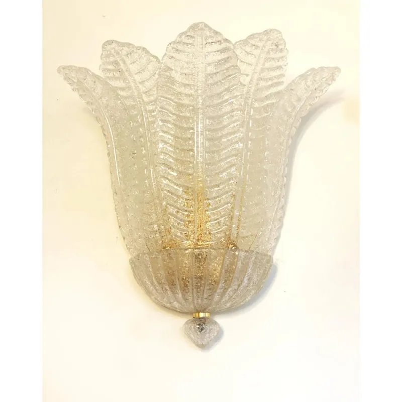 Discount Pamono Venetian Transparent Graniglia Leaf Murano Glass Wall Sconces by Simoeng, Set of 2