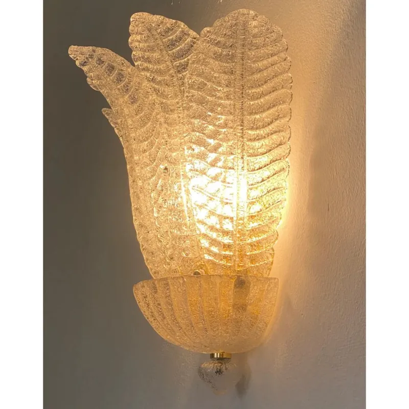 Discount Pamono Venetian Transparent Graniglia Leaf Murano Glass Wall Sconces by Simoeng, Set of 2