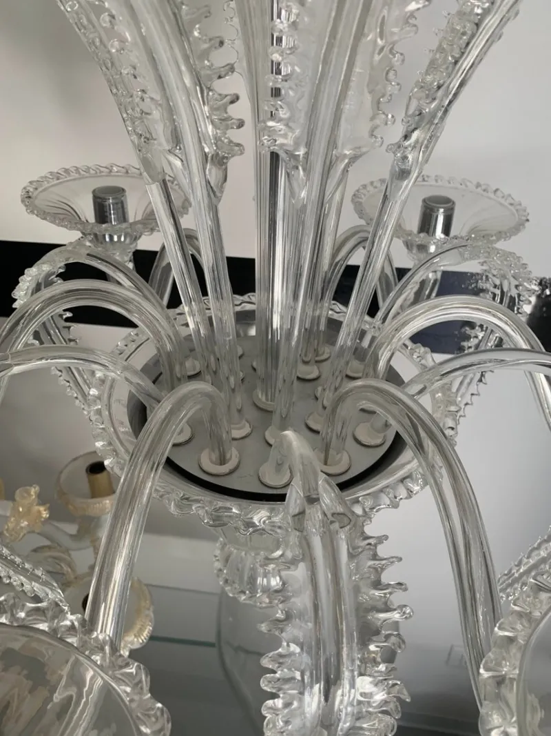 Outlet Pamono Venetian Transparent Murano Style Glass Chandelier with Ferns Felci Leaves from Simoeng