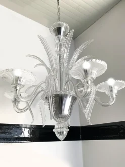 Outlet Pamono Venetian Transparent Murano Style Glass Chandelier with Ferns Felci Leaves from Simoeng