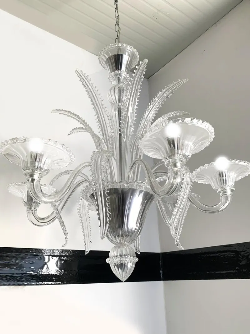 Outlet Pamono Venetian Transparent Murano Style Glass Chandelier with Ferns Felci Leaves from Simoeng