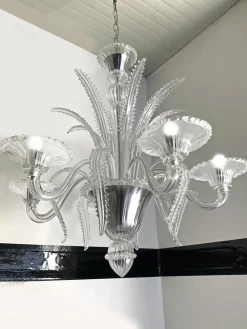 Outlet Pamono Venetian Transparent Murano Style Glass Chandelier with Ferns Felci Leaves from Simoeng
