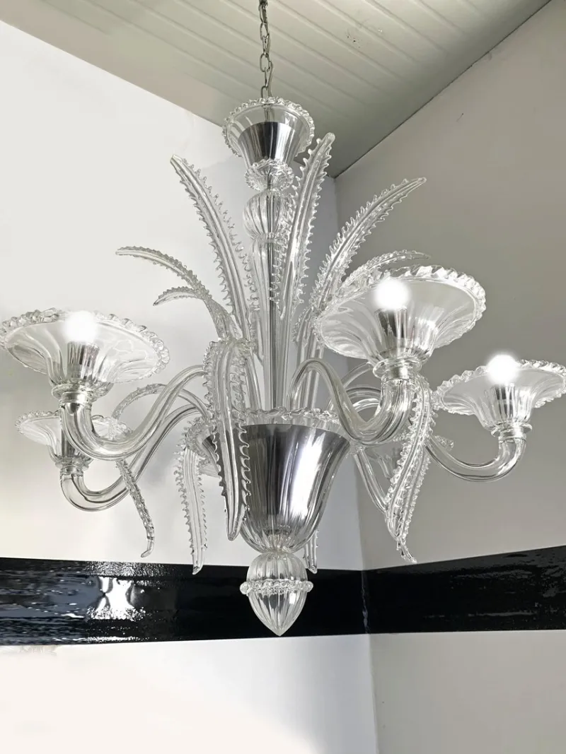 Outlet Pamono Venetian Transparent Murano Style Glass Chandelier with Ferns Felci Leaves from Simoeng