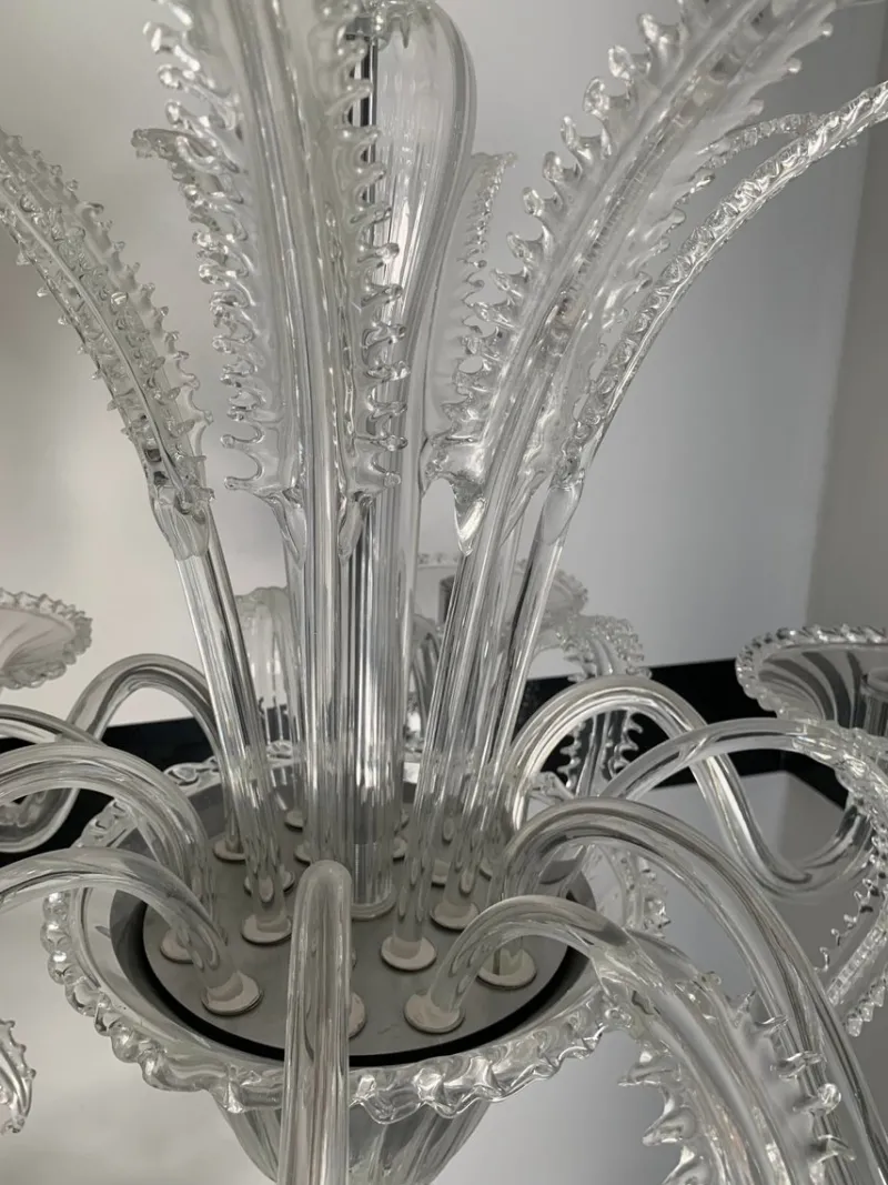 Outlet Pamono Venetian Transparent Murano Style Glass Chandelier with Ferns Felci Leaves from Simoeng