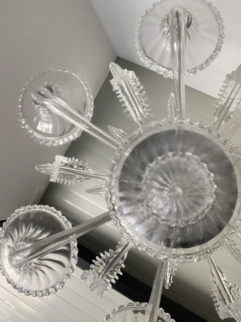 Outlet Pamono Venetian Transparent Murano Style Glass Chandelier with Ferns Felci Leaves from Simoeng