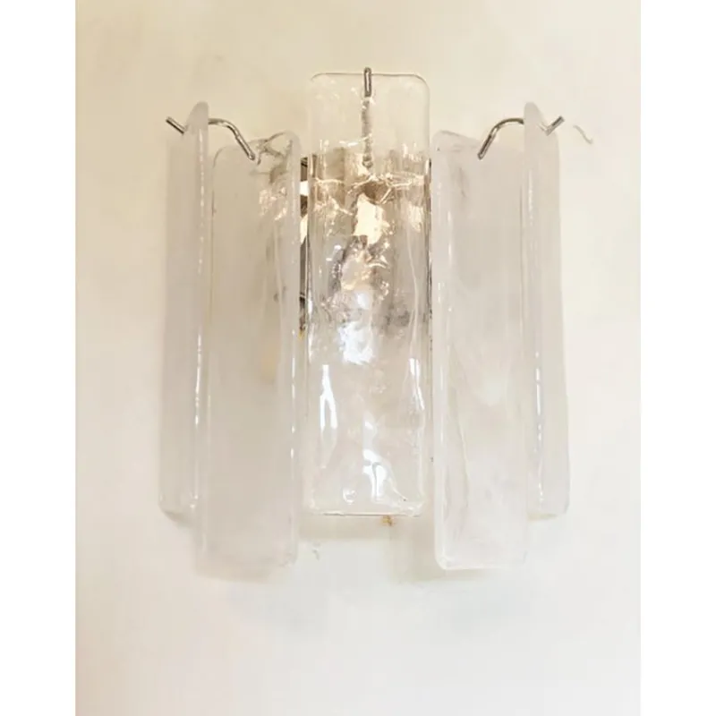 Best Pamono Venied-White Alabaster Strips Listelli Murano Glass Wall Sconce