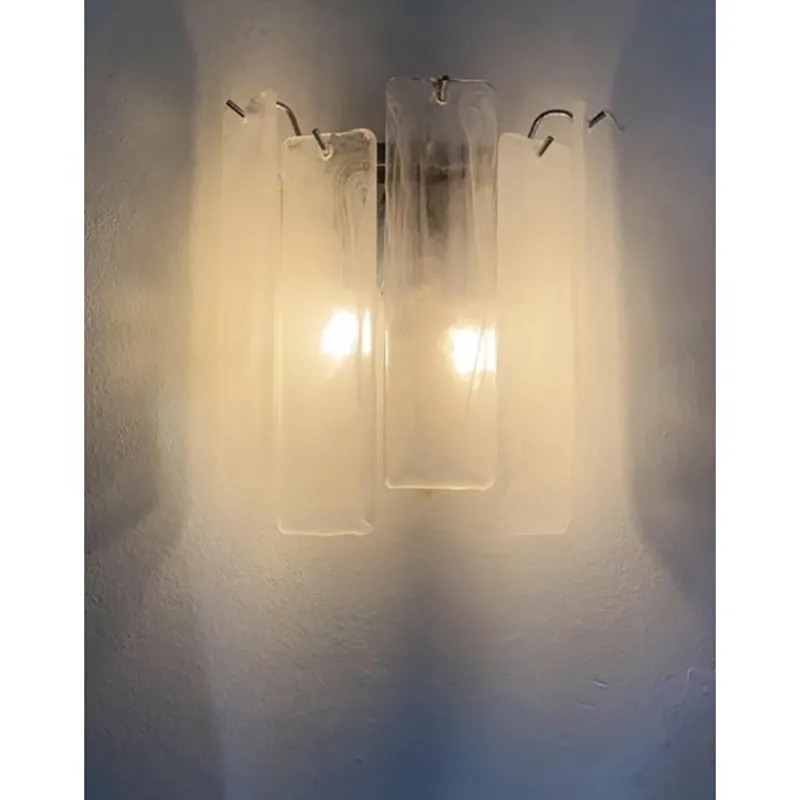 Best Pamono Venied-White Alabaster Strips Listelli Murano Glass Wall Sconce