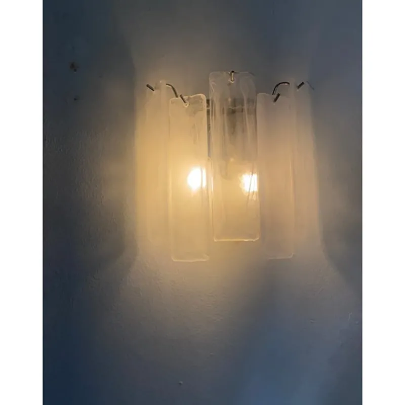 Best Pamono Venied-White Alabaster Strips Listelli Murano Glass Wall Sconce