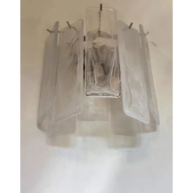 Best Pamono Venied-White Alabaster Strips Listelli Murano Glass Wall Sconce